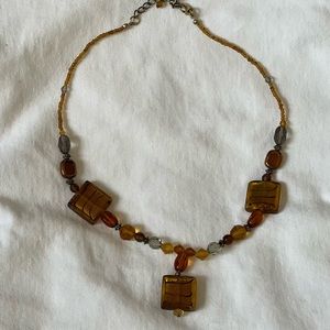 Glass amber beaded necklace